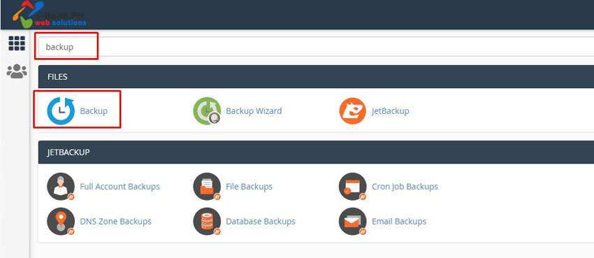 cPanel backups, filter to search