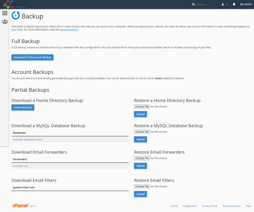 cPanel backup options