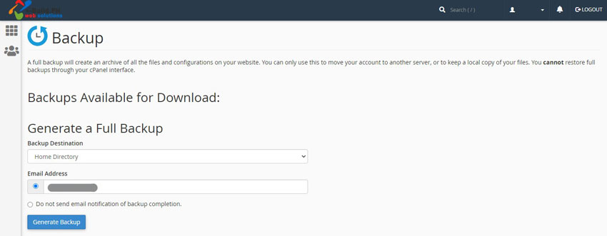 cPanel generate a full backup