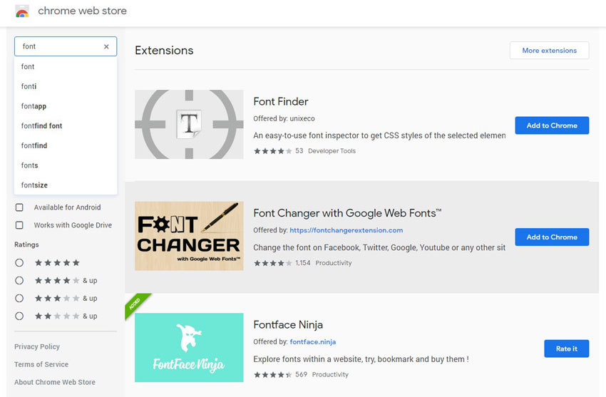 font face finder in images download from Chrome Web Store